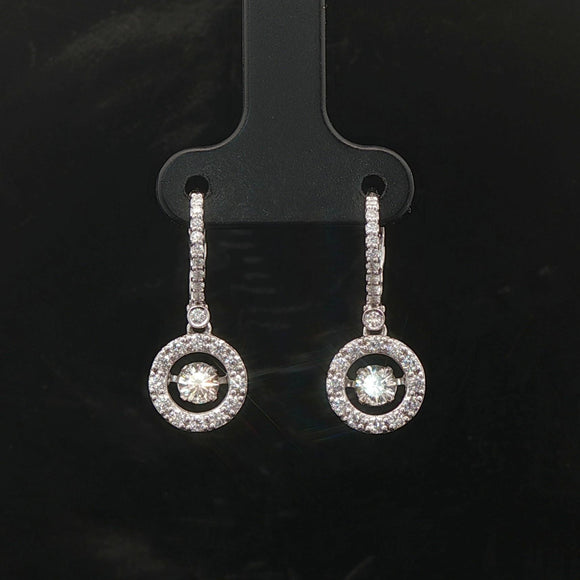 14k White Gold and 0.40cttw Floating Diamond Halo Dangle Earrings 1