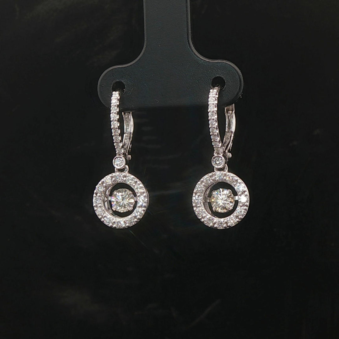 14k White Gold and 0.40cttw Floating Diamond Halo Dangle Earrings 1"