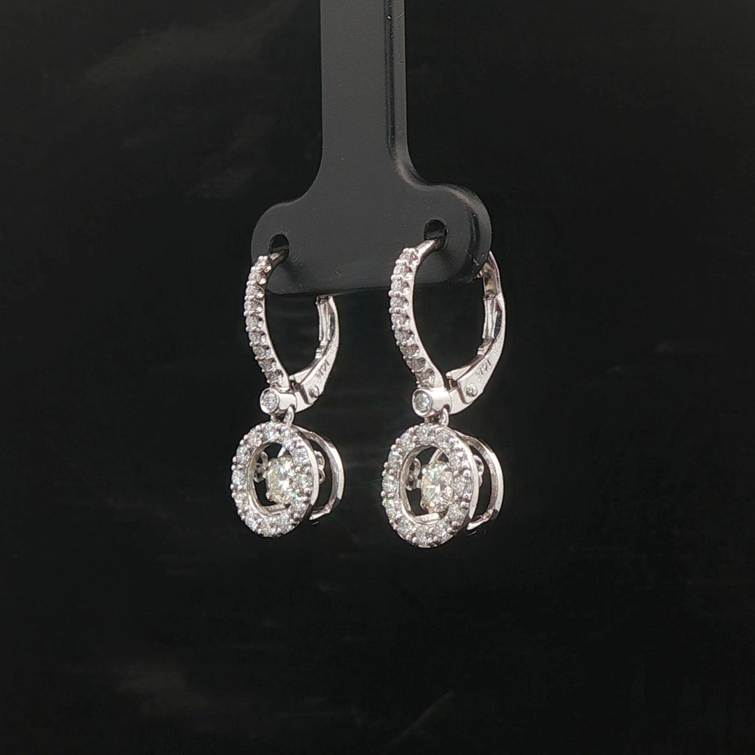 14k White Gold and 0.40cttw Floating Diamond Halo Dangle Earrings 1"
