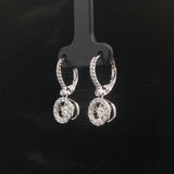 14k White Gold and 0.40cttw Floating Diamond Halo Dangle Earrings 1"
