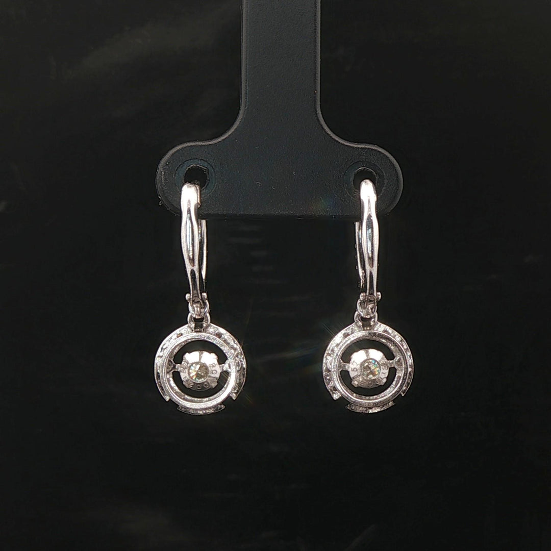 14k White Gold and 0.40cttw Floating Diamond Halo Dangle Earrings 1"