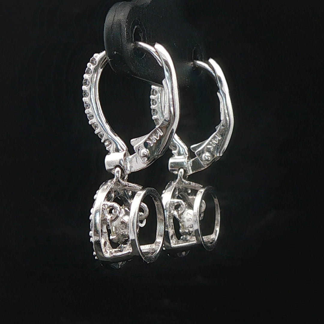 14k White Gold and 0.40cttw Floating Diamond Halo Dangle Earrings 1"