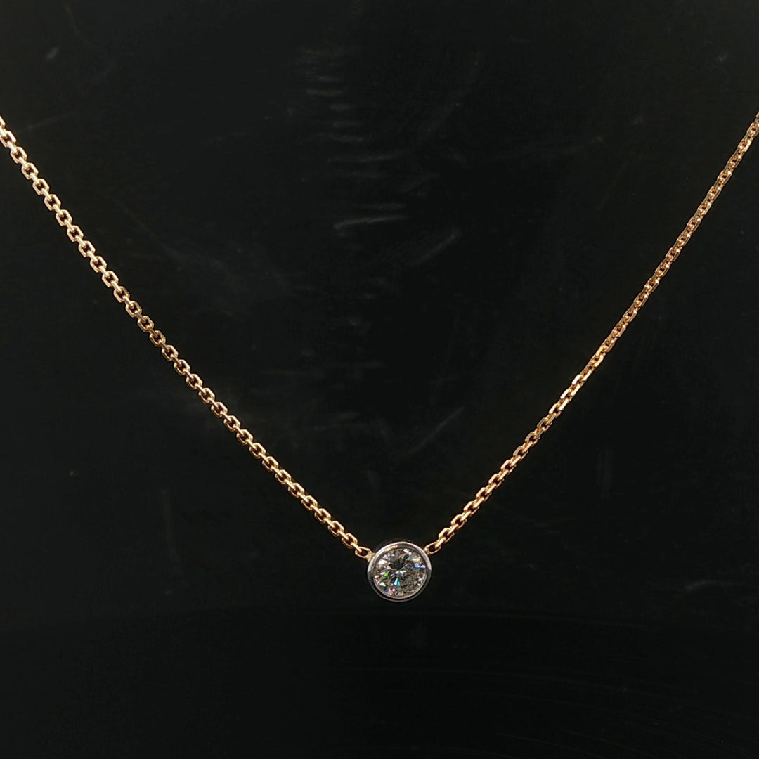 14k Yellow and White Gold 0.50ct Bezel Set Diamond Pendant Necklace Italy 16"