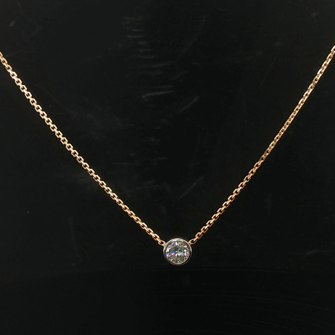 14k Yellow and White Gold 0.50ct Bezel Set Diamond Pendant Necklace Italy 16"