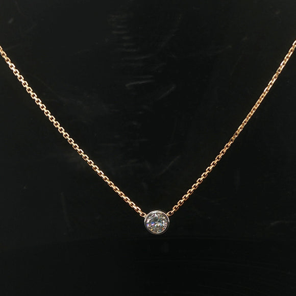 14k Yellow and White Gold 0.50ct Bezel Set Diamond Pendant Necklace Italy 16