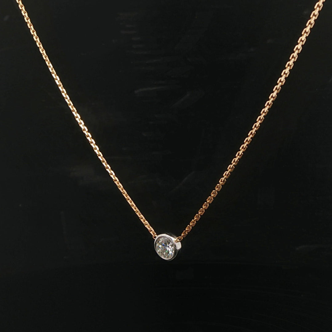 14k Yellow and White Gold 0.50ct Bezel Set Diamond Pendant Necklace Italy 16"