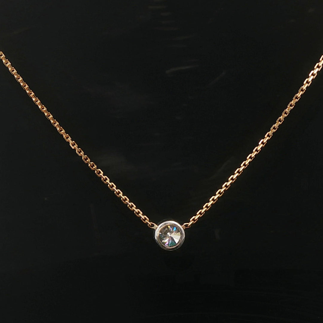 14k Yellow and White Gold 0.50ct Bezel Set Diamond Pendant Necklace Italy 16"