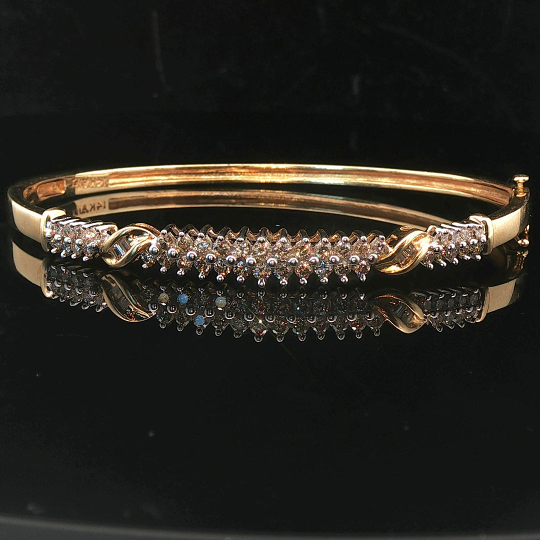 14k Yellow and White Gold 11g Vintage 0.50cttw Diamond Bangle Bracelet 6.5"