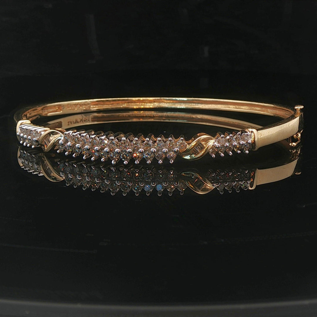 14k Yellow and White Gold 11g Vintage 0.50cttw Diamond Bangle Bracelet 6.5"