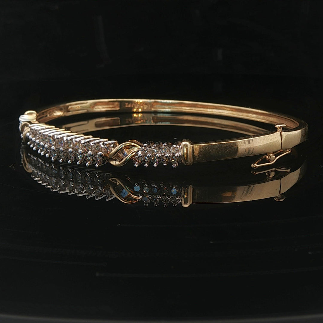 14k Yellow and White Gold 11g Vintage 0.50cttw Diamond Bangle Bracelet 6.5"