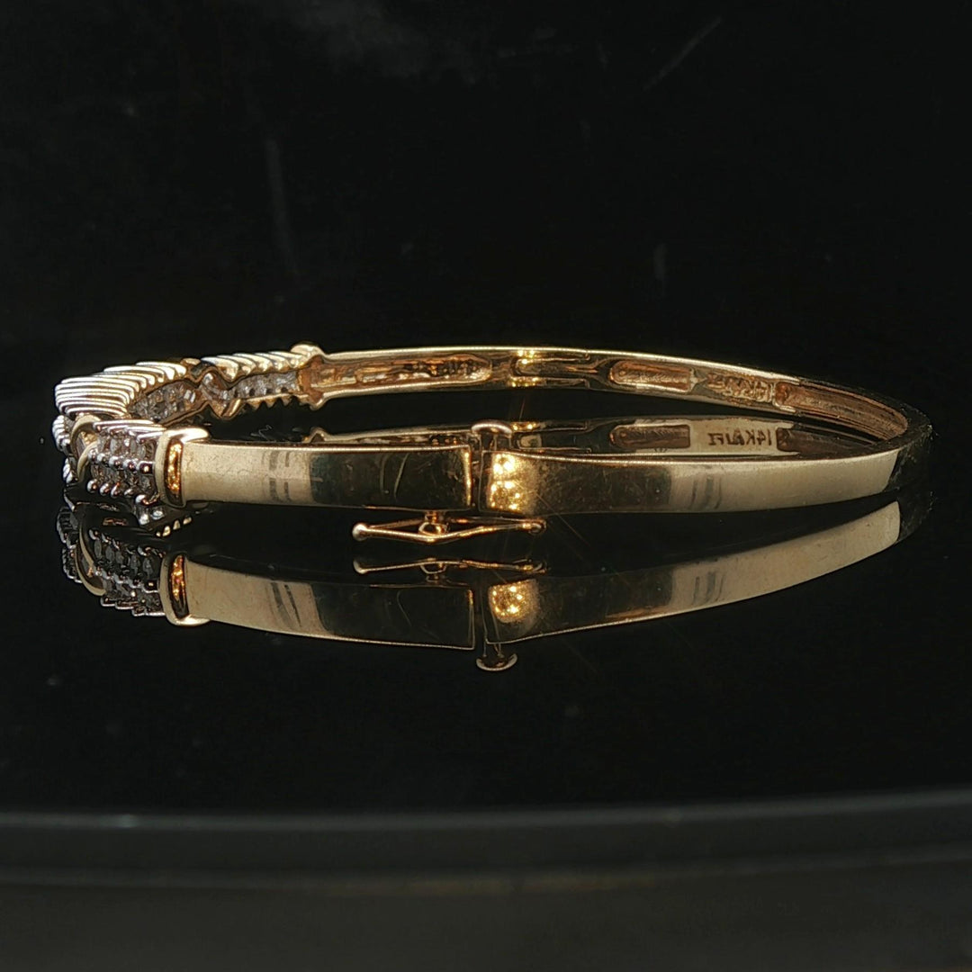 14k Yellow and White Gold 11g Vintage 0.50cttw Diamond Bangle Bracelet 6.5"