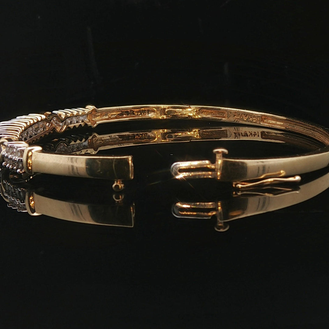 14k Yellow and White Gold 11g Vintage 0.50cttw Diamond Bangle Bracelet 6.5"