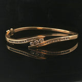 14k Yellow Gold 16.7g and 1cttw Diamond Vintage Bypass Bangle Bracelet 6.75"