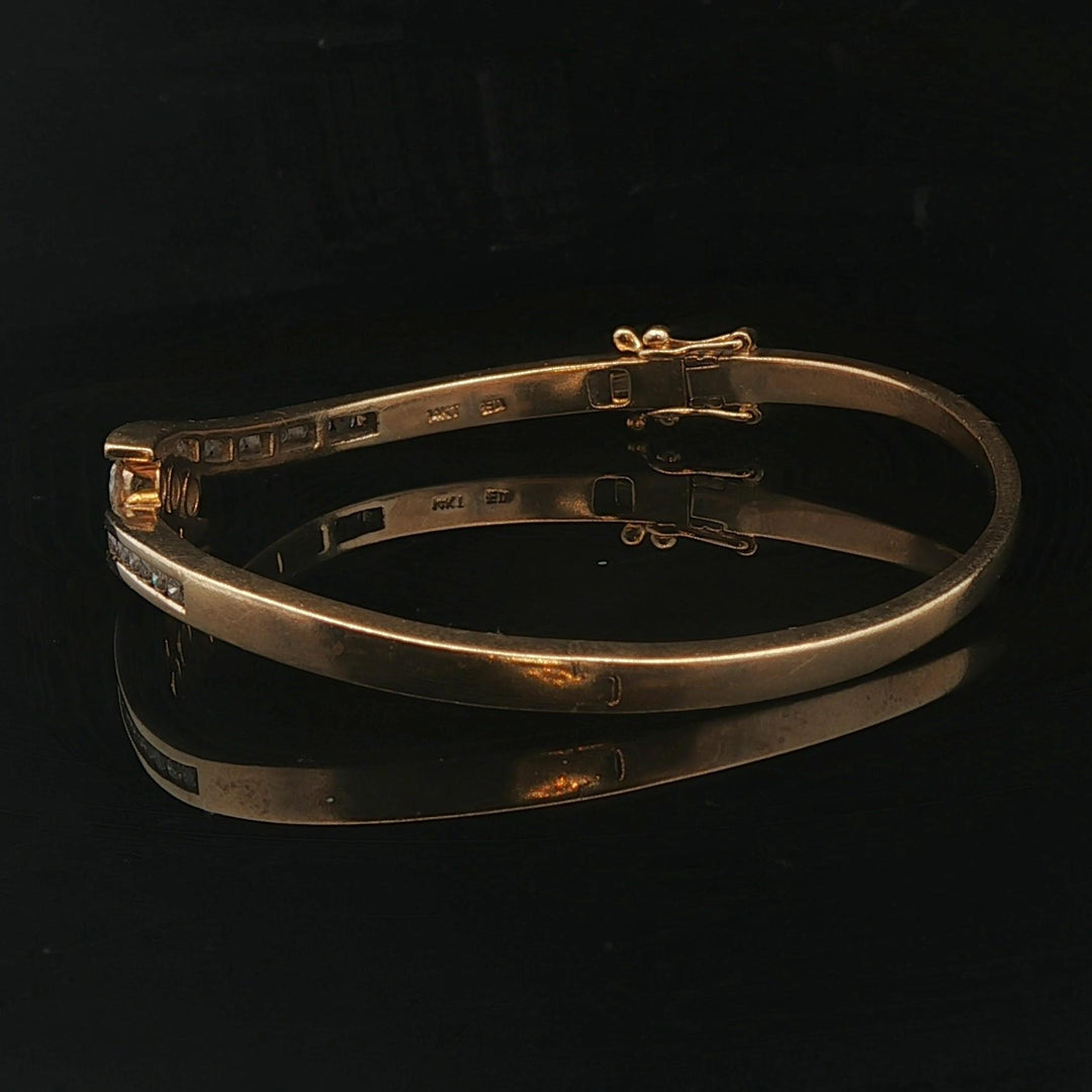 14k Yellow Gold 16.7g and 1cttw Diamond Vintage Bypass Bangle Bracelet 6.75"