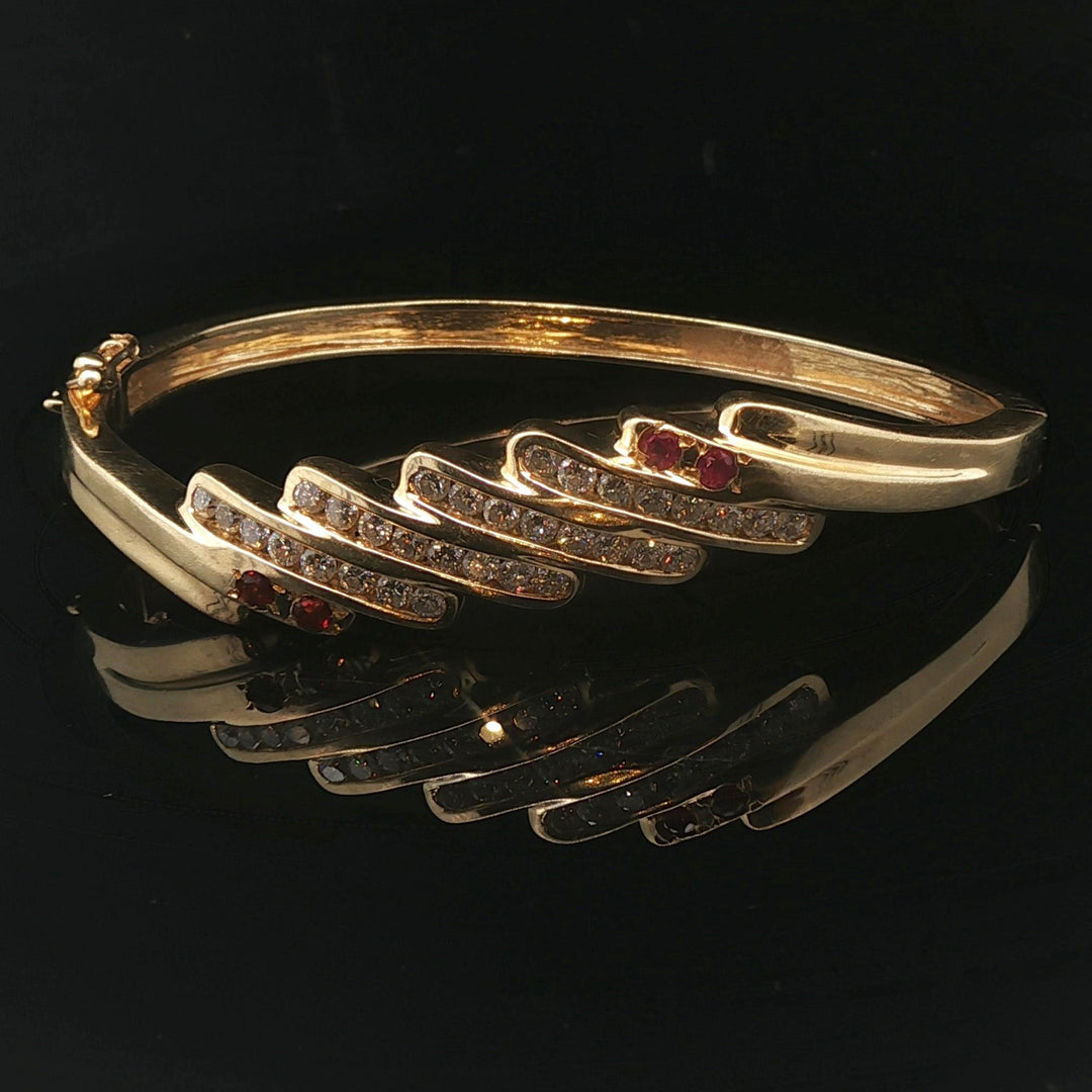 14k Yellow Gold 22g Ruby and 1cttw Diamond Fancy Bangle Bracelet 7"
