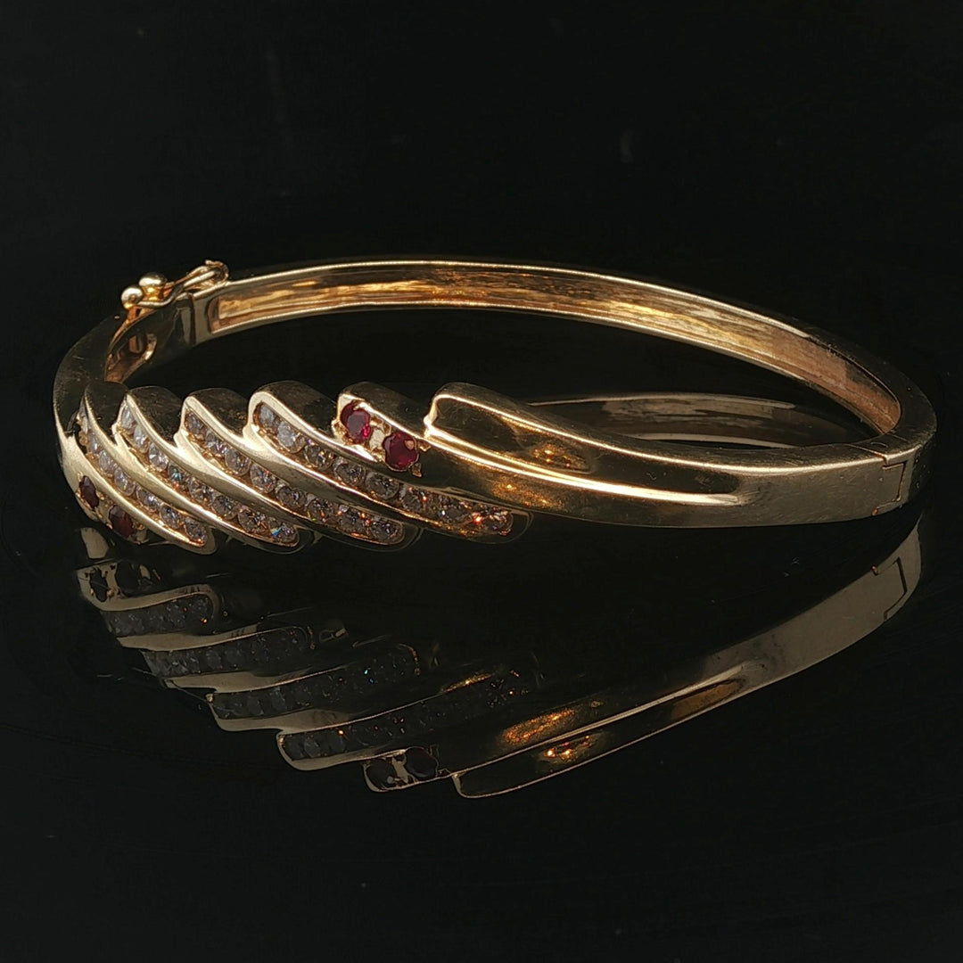 14k Yellow Gold 22g Ruby and 1cttw Diamond Fancy Bangle Bracelet 7"
