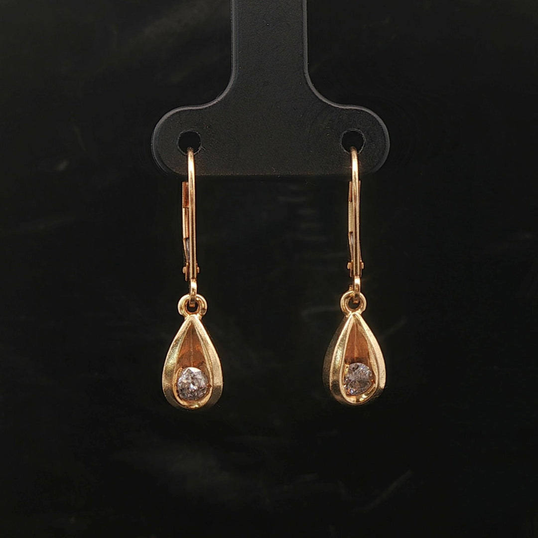 14k Yellow Gold and 0.50cttw Tear Drop Dangle Earrings 1"