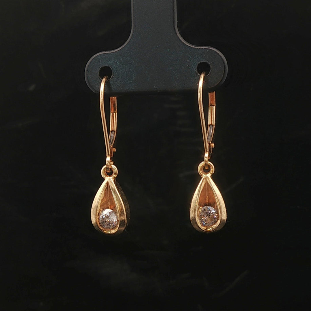 14k Yellow Gold and 0.50cttw Tear Drop Dangle Earrings 1"