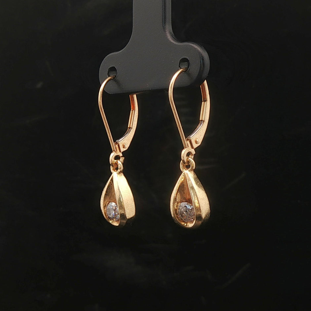 14k Yellow Gold and 0.50cttw Tear Drop Dangle Earrings 1"