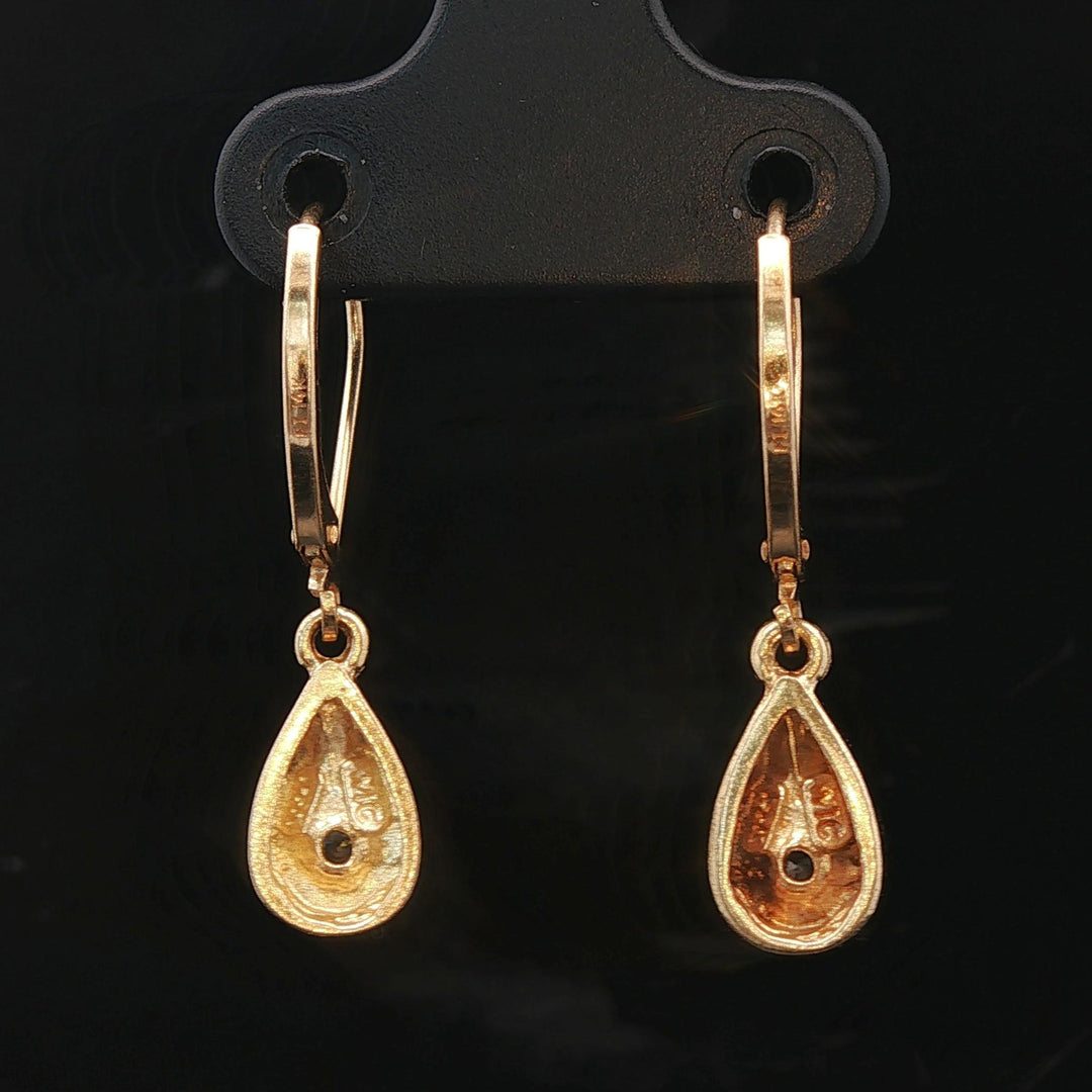 14k Yellow Gold and 0.50cttw Tear Drop Dangle Earrings 1"