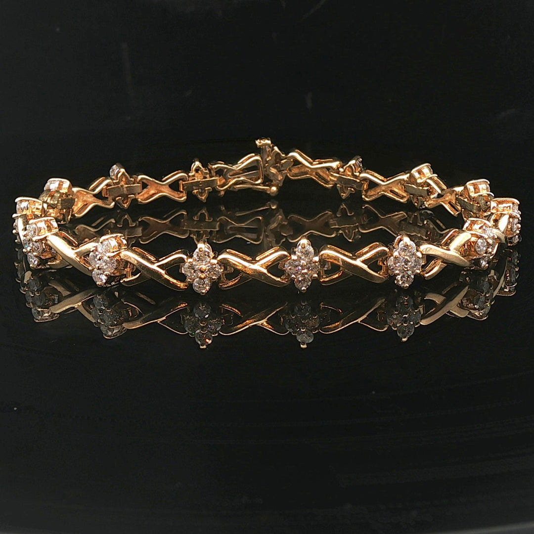 14k Yellow Gold and 1.5cttw Diamond Fancy X Link Bracelet 7.25"