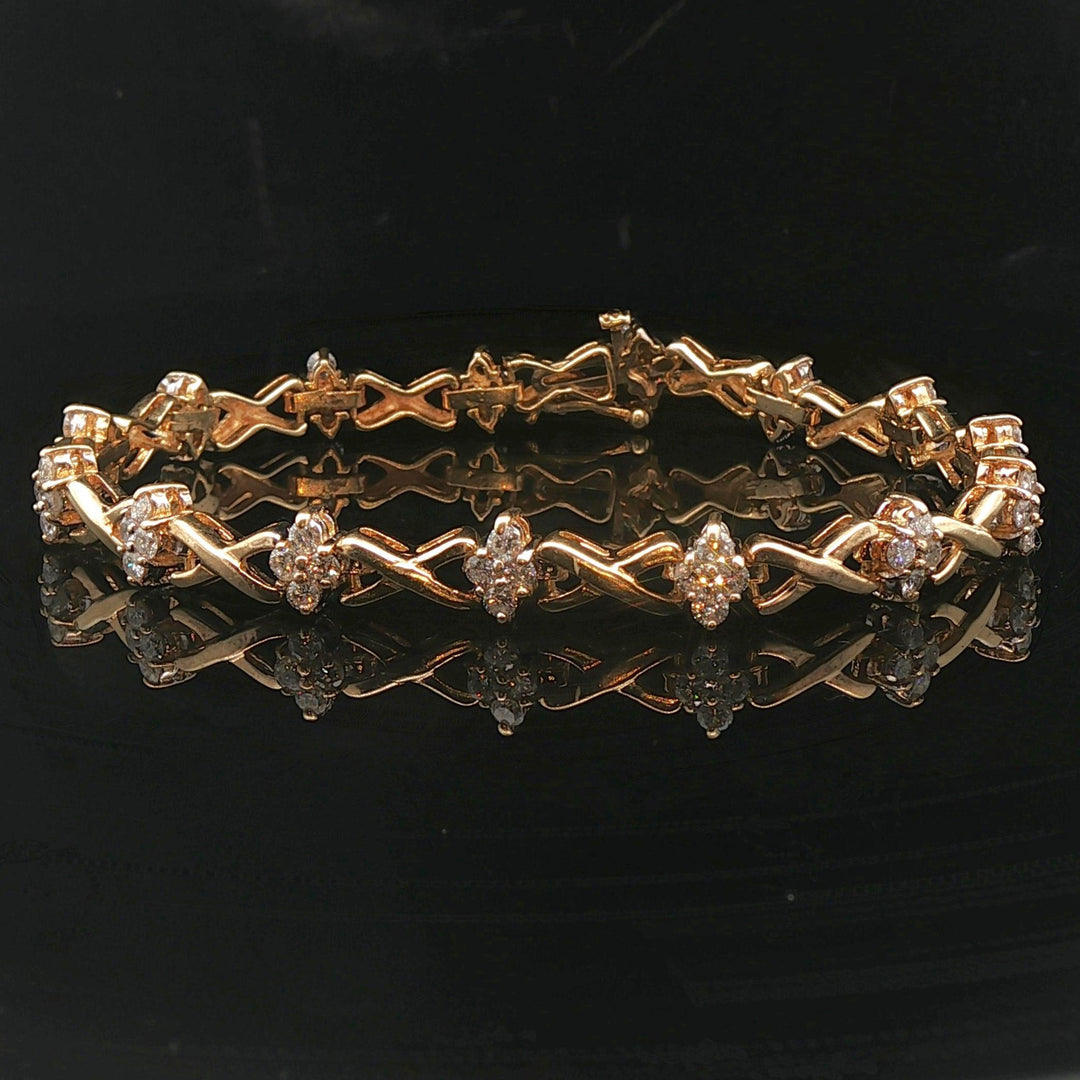 14k Yellow Gold and 1.5cttw Diamond Fancy X Link Bracelet 7.25"