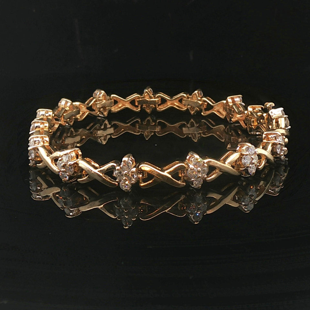 14k Yellow Gold and 1.5cttw Diamond Fancy X Link Bracelet 7.25"