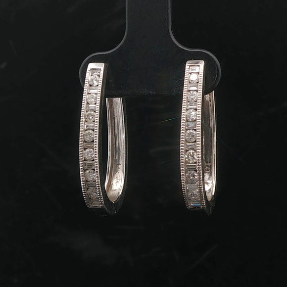 14k White Gold and 0.50cttw Diamond Vintage Milgrain Hoop Earrings 1