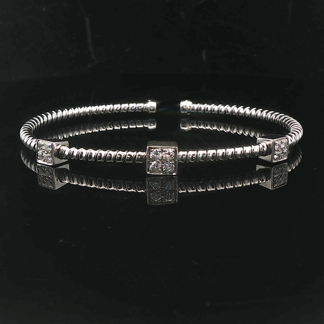 18k White Gold and Diamond Station Flex Cuff Bracelet 6.5"