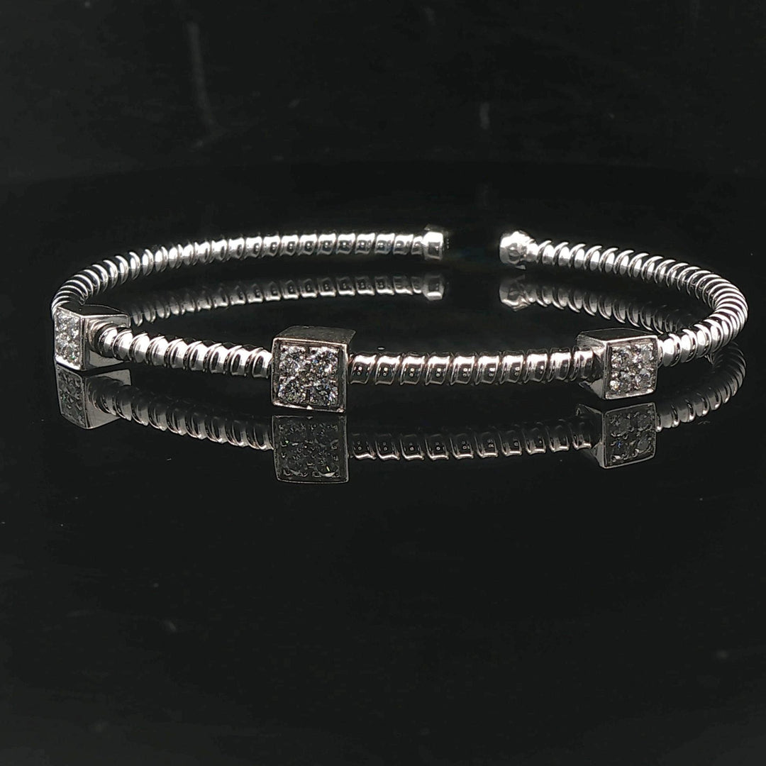 18k White Gold and Diamond Station Flex Cuff Bracelet 6.5"