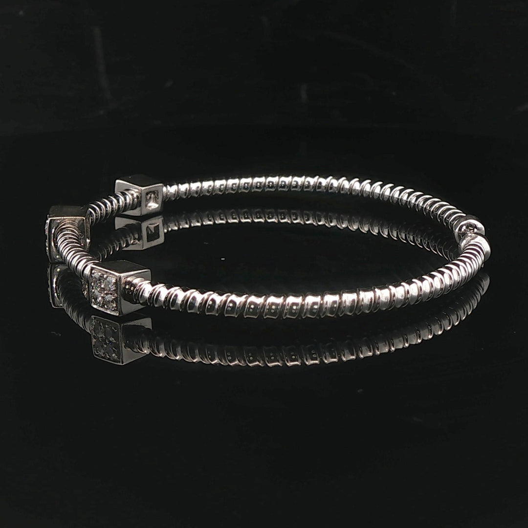 18k White Gold and Diamond Station Flex Cuff Bracelet 6.5"