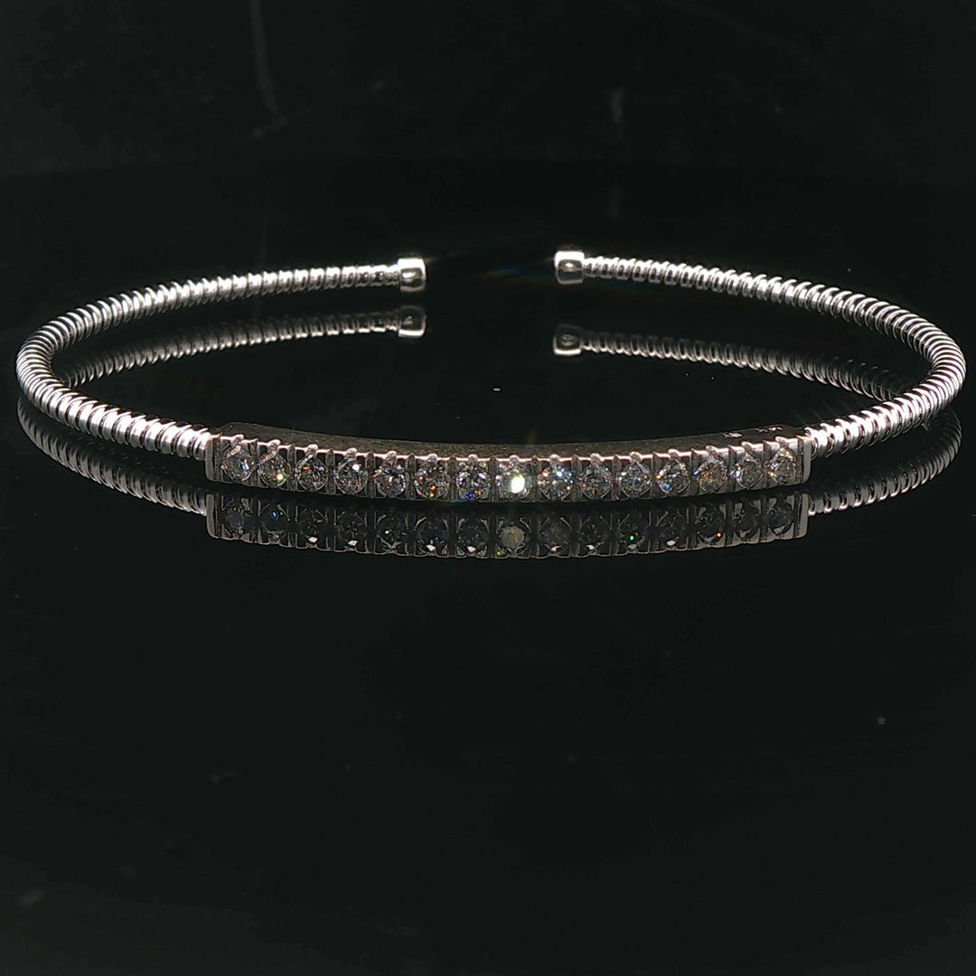 14k White Gold and 0.45cttw Diamond Flex Cuff Bracelet 7"