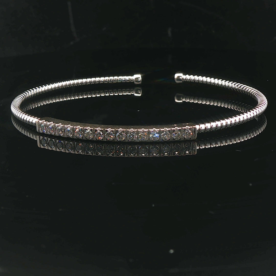 14k White Gold and 0.45cttw Diamond Flex Cuff Bracelet 7"