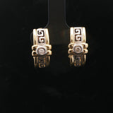 14k Yellow and White Gold Diamond Greek Key Huggie Earrings