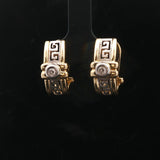 14k Yellow and White Gold Diamond Greek Key Huggie Earrings