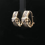 14k Yellow and White Gold Diamond Greek Key Huggie Earrings