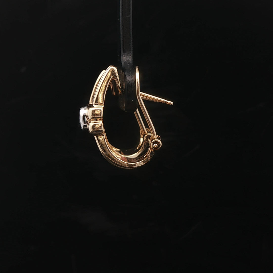 14k Yellow and White Gold Diamond Greek Key Huggie Earrings