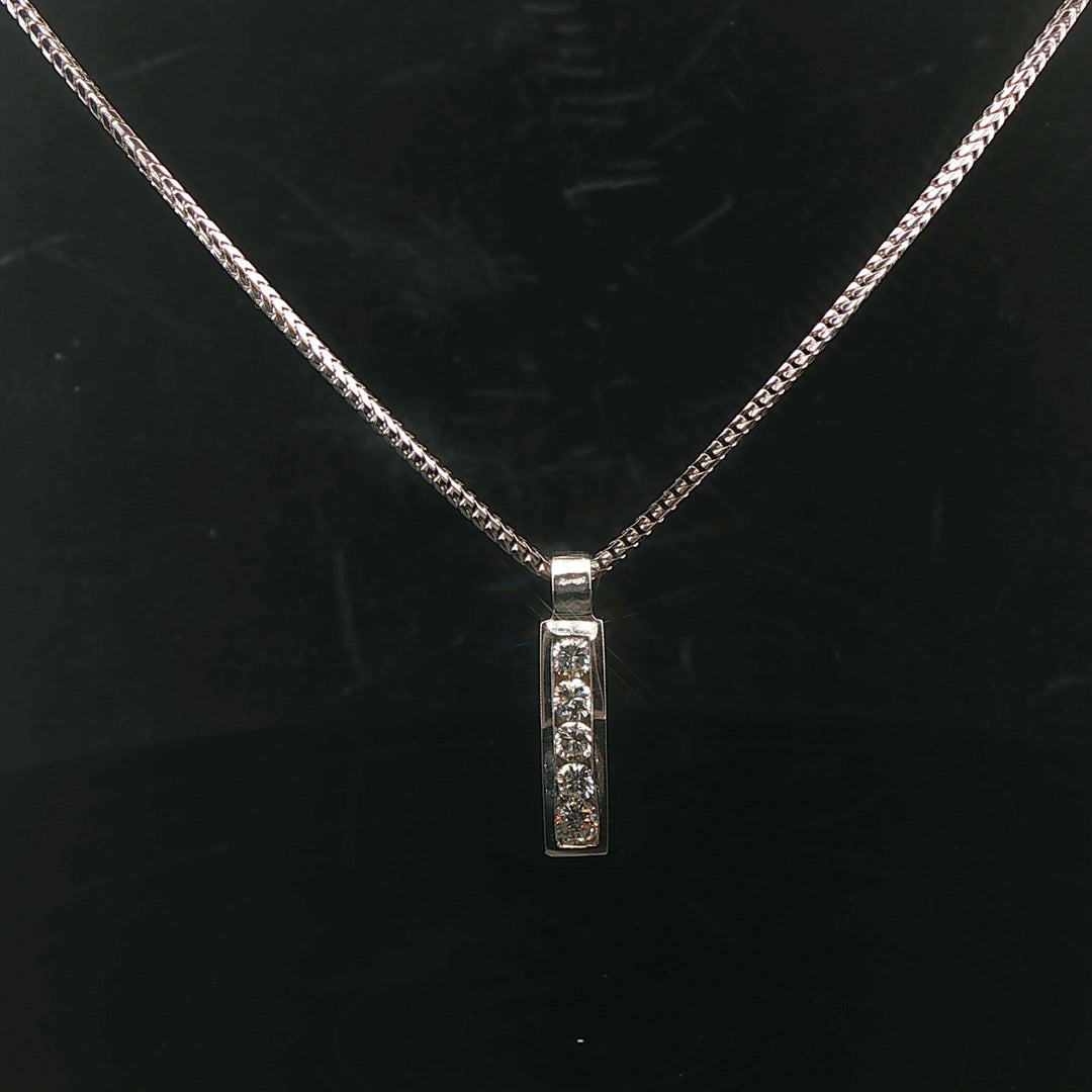 14k White Gold and 0.50cttw Diamond Solid Franco Link Bar Pendant Necklace 18"