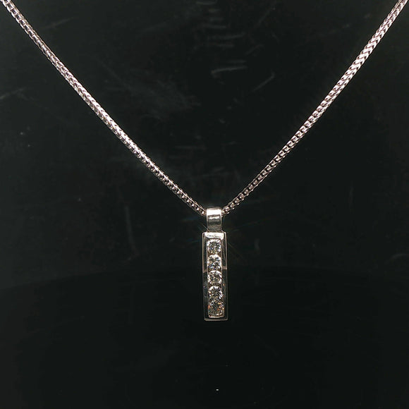 14k White Gold and 0.50cttw Diamond Solid Franco Link Bar Pendant Necklace 18