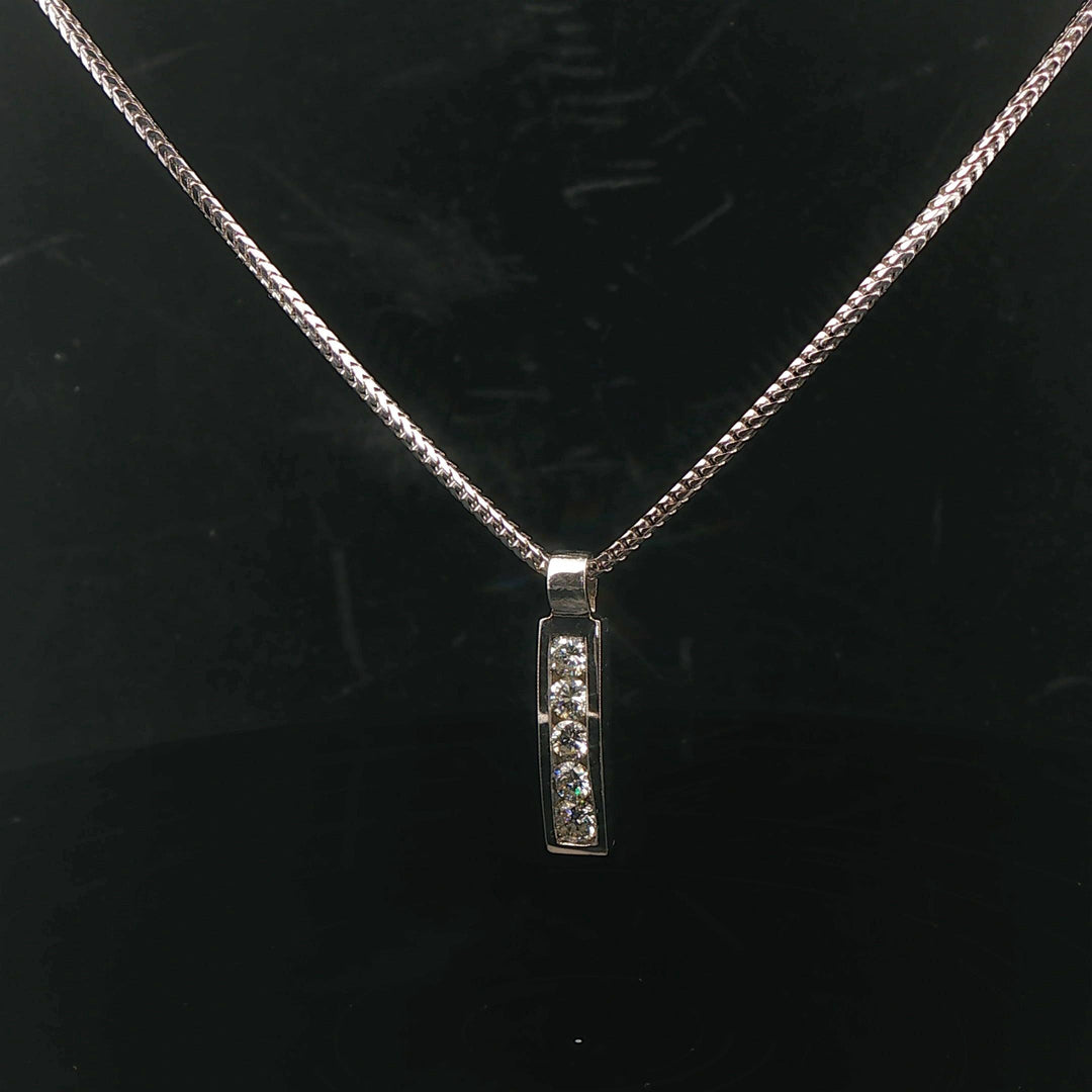 14k White Gold and 0.50cttw Diamond Solid Franco Link Bar Pendant Necklace 18"