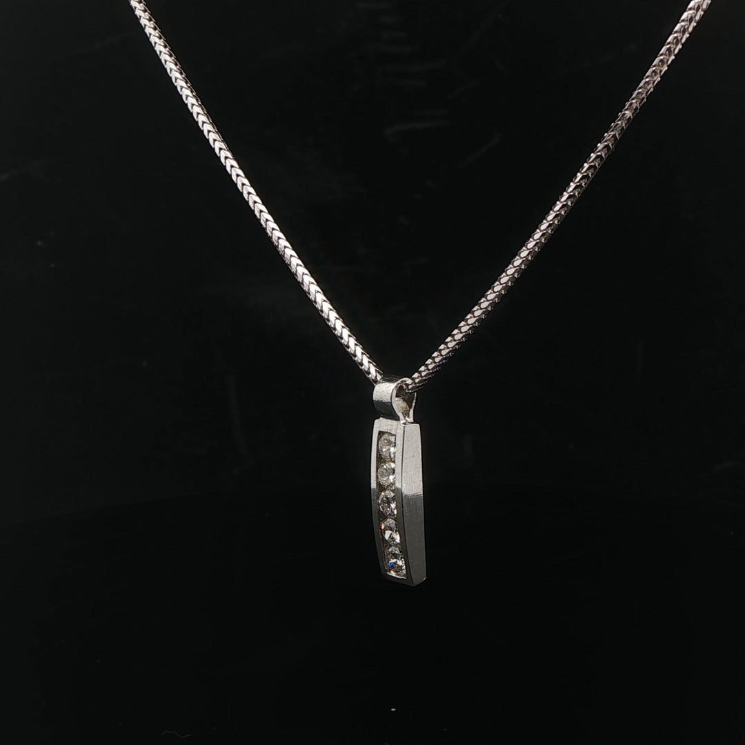 14k White Gold and 0.50cttw Diamond Solid Franco Link Bar Pendant Necklace 18"