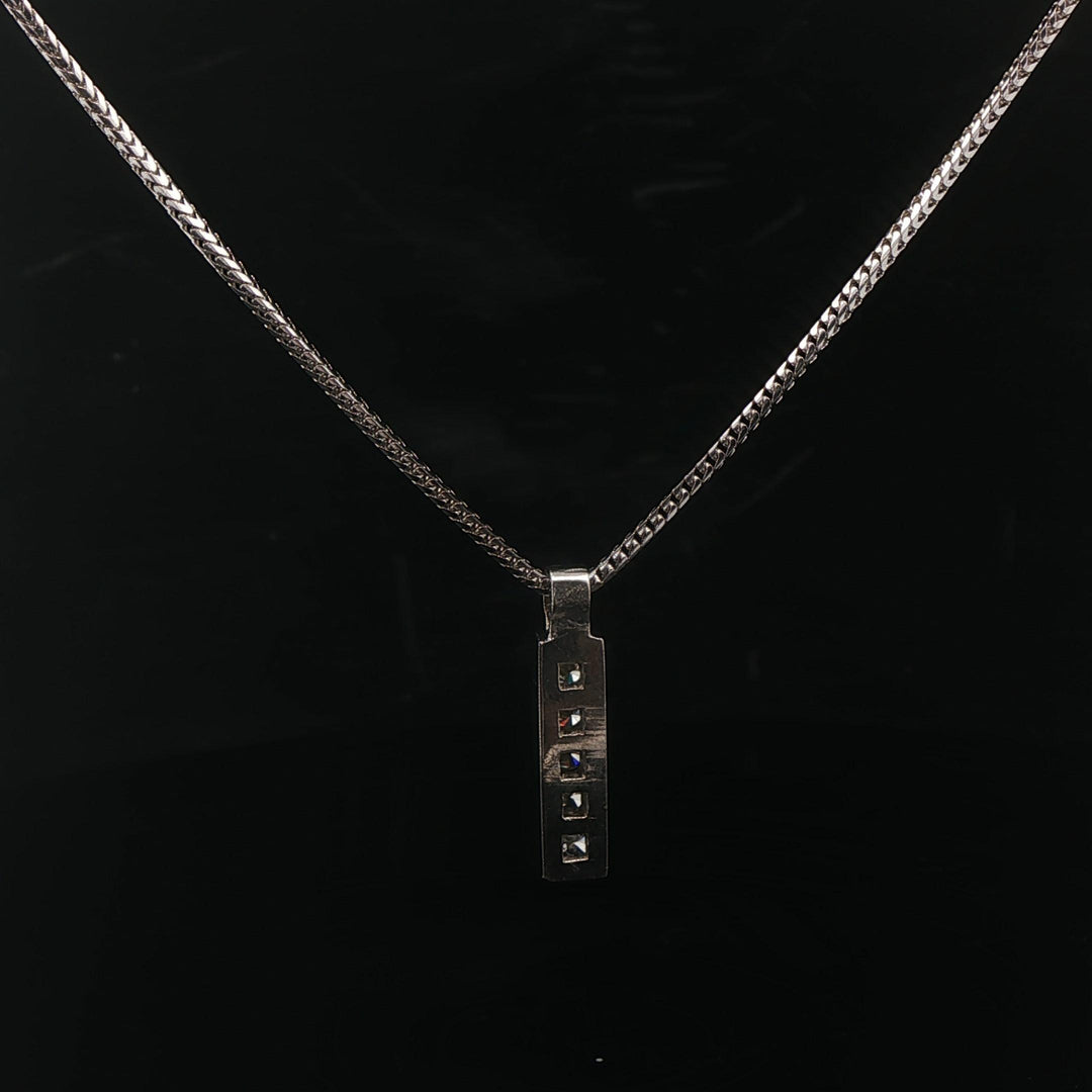 14k White Gold and 0.50cttw Diamond Solid Franco Link Bar Pendant Necklace 18"