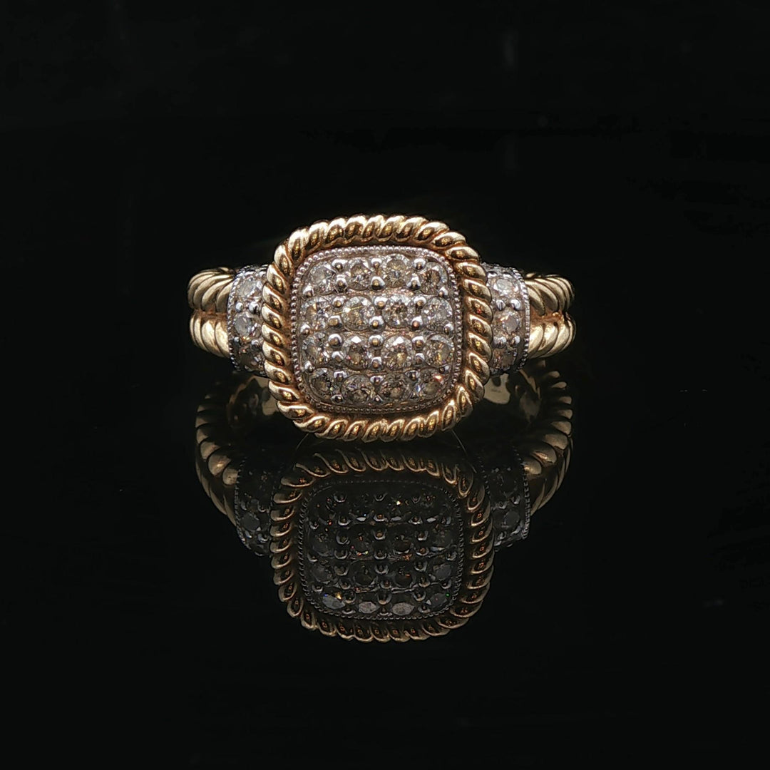 14k Yellow and White Gold Diamond Ladies Cluster Ring Size 6.75