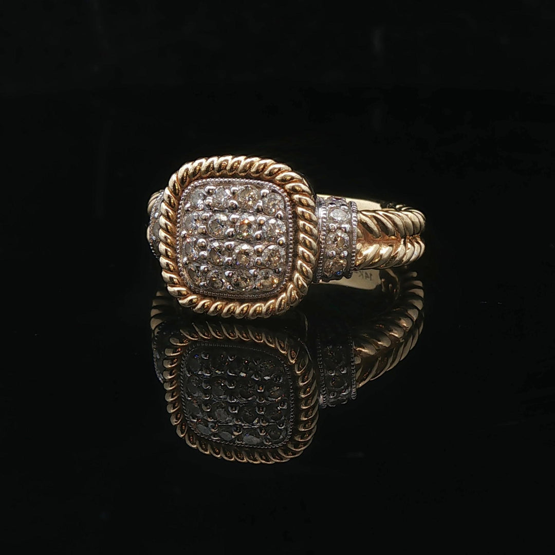 14k Yellow and White Gold Diamond Ladies Cluster Ring Size 6.75