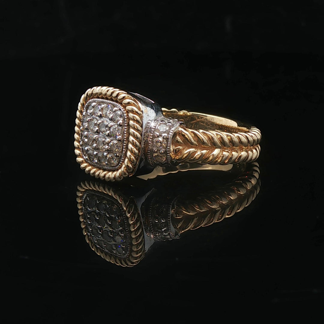 14k Yellow and White Gold Diamond Ladies Cluster Ring Size 6.75