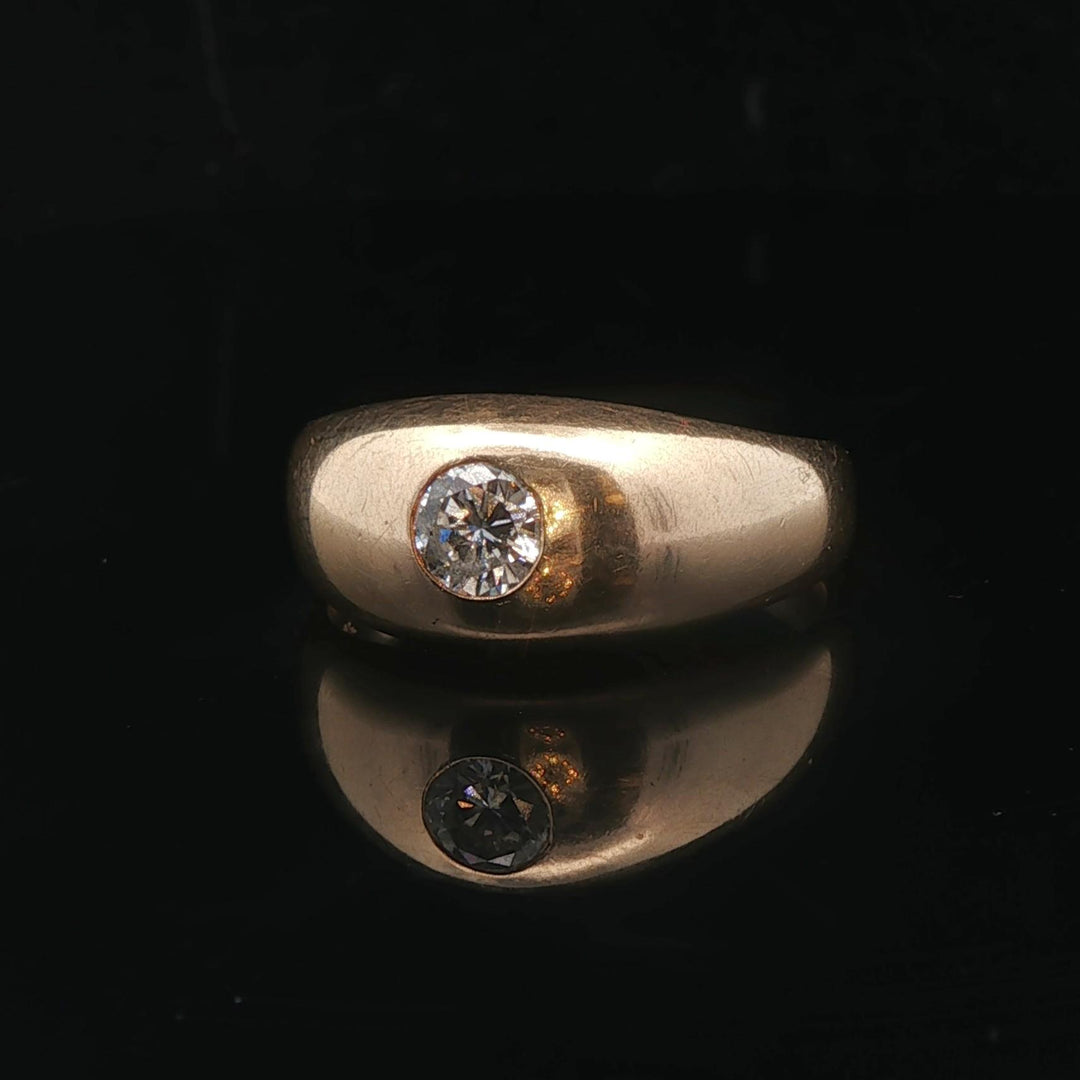 14k Yellow Gold and 0.35ct Flush Set Diamond Men's Solitaire Ring Size 10