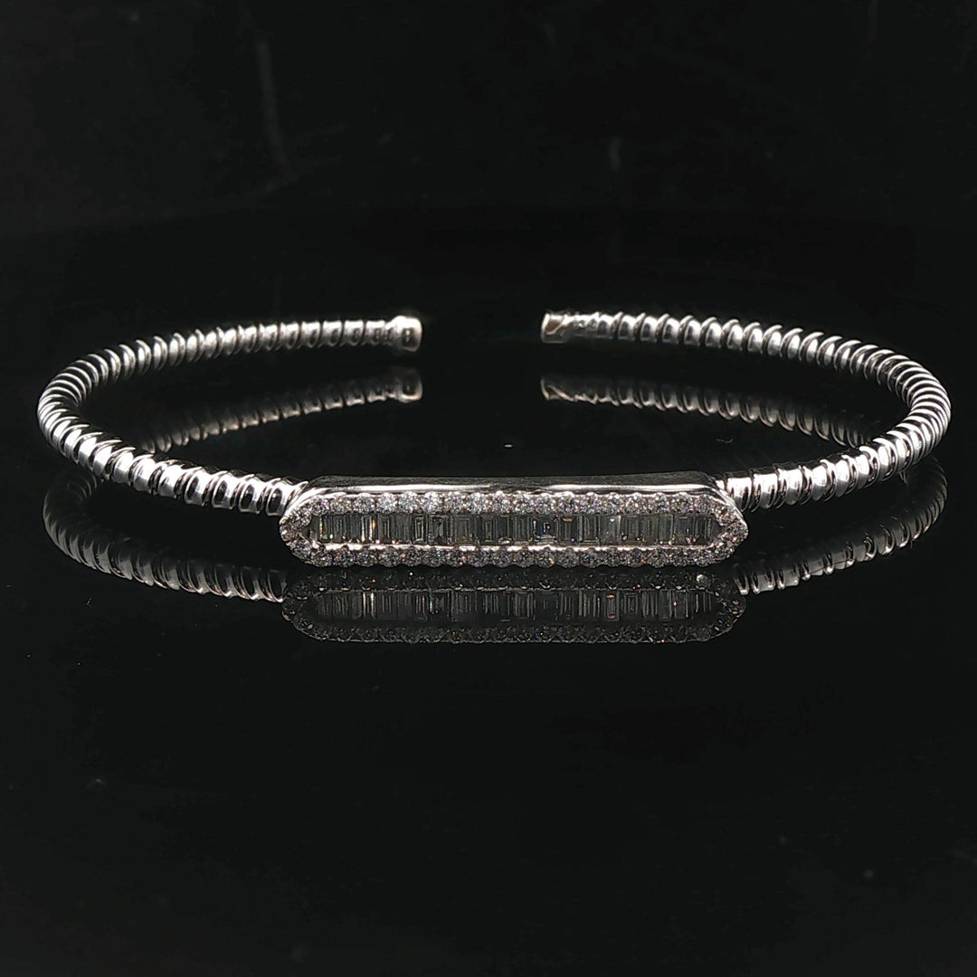 18k White Gold and 1cttw Diamond 12.3g Flex Cuff Bracelet 6.75"