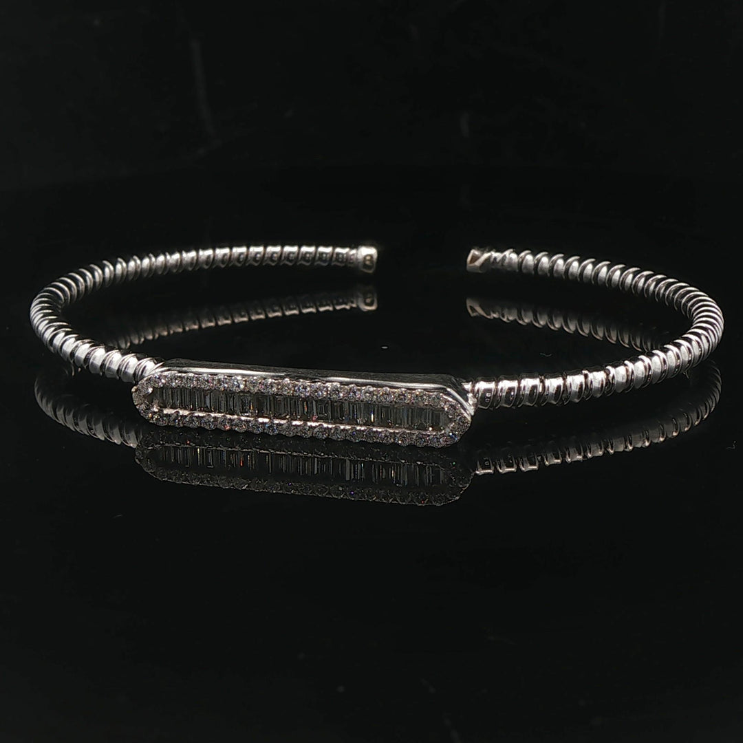 18k White Gold and 1cttw Diamond 12.3g Flex Cuff Bracelet 6.75"