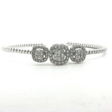 18k White Gold and 1cttw Diamond Halo Flex Cuff Bracelet 7"