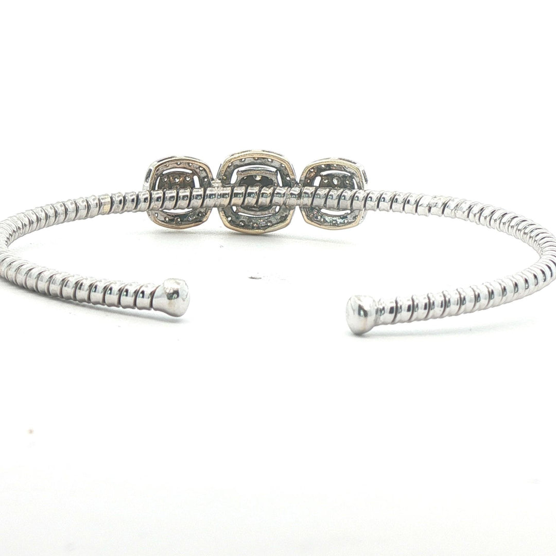 18k White Gold and 1cttw Diamond Halo Flex Cuff Bracelet 7"